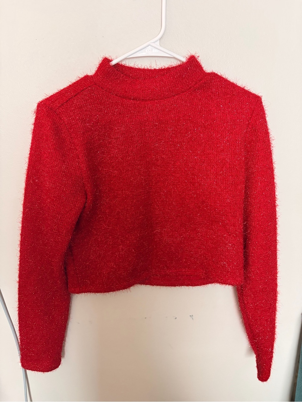 Cozy Red Fuzzy Cropped Sweater